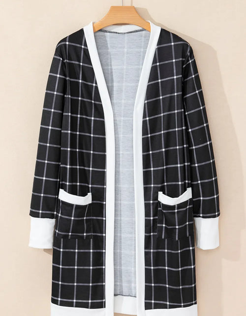Load image into Gallery viewer, Plaid Open Front Long Sleeve Cover Up
