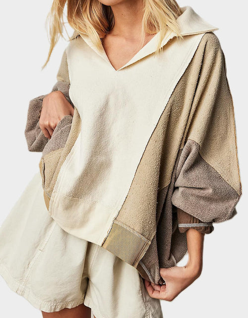 Load image into Gallery viewer, High-Low Exposed Seam Contrast Long Sleeve Sweatshirt
