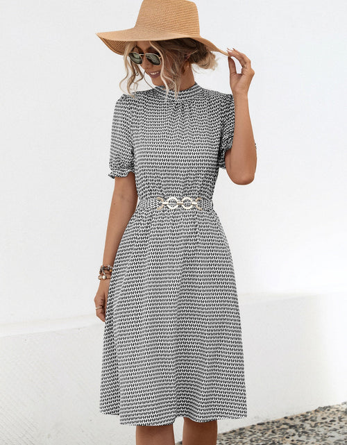 Load image into Gallery viewer, Printed Mock Neck Flounce Sleeve Dress
