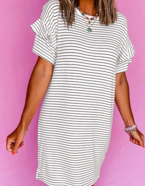 Load image into Gallery viewer, Stripe Round Neck Short Sleeve Mini Dress
