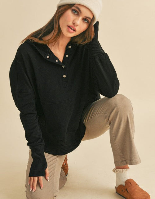 Load image into Gallery viewer, Aemi + Co Half Snap Dropped Shoulder Hoodie
