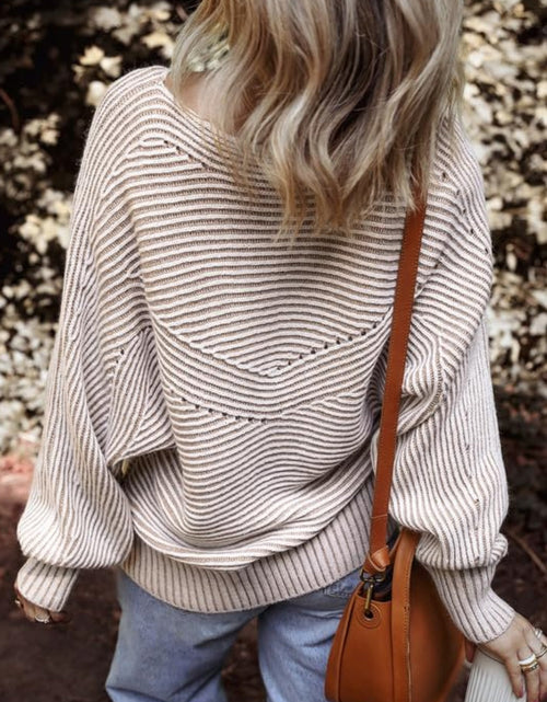 Load image into Gallery viewer, Textured Striped Round Neck Long Sleeve Top
