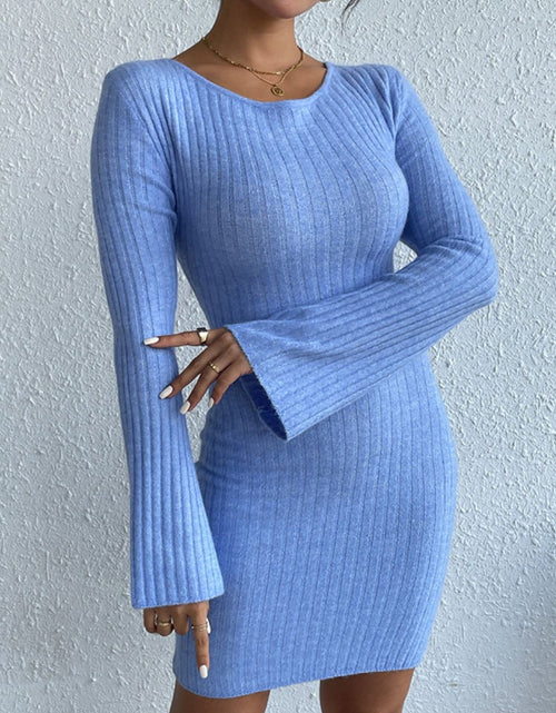 Load image into Gallery viewer, Backless Round Neck Long Sleeve Sweater Dress
