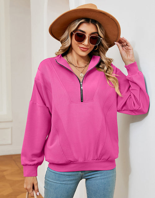 Load image into Gallery viewer, Half-Zip Dropped Shoulder Sweatshirt
