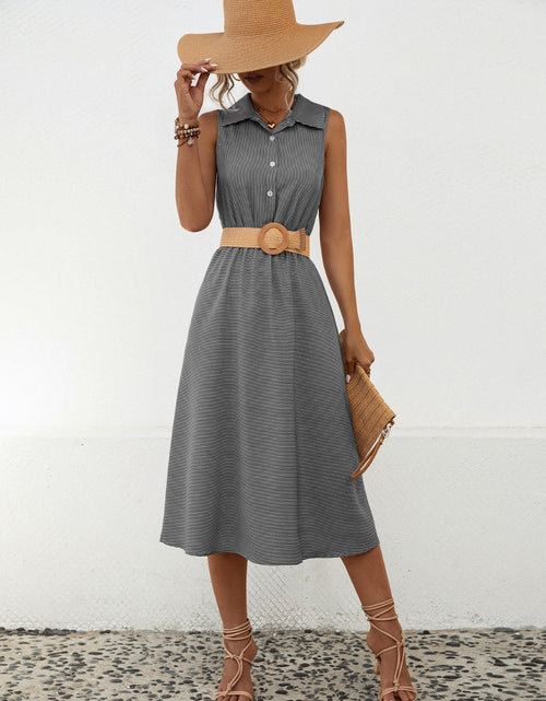 Load image into Gallery viewer, Striped Collared Neck Sleeveless Midi Dress
