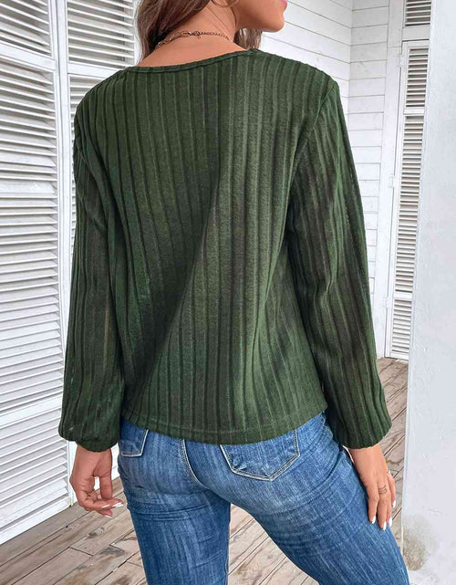 Load image into Gallery viewer, Twisted V-Neck Buttoned Long Sleeve T-Shirt
