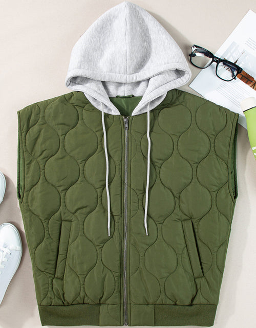 Load image into Gallery viewer, Drawstring Zip Up Hooded Vest Coat

