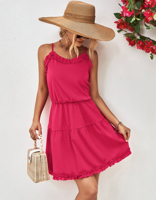 Load image into Gallery viewer, Frill Trim Spaghetti Strap Mini Dress
