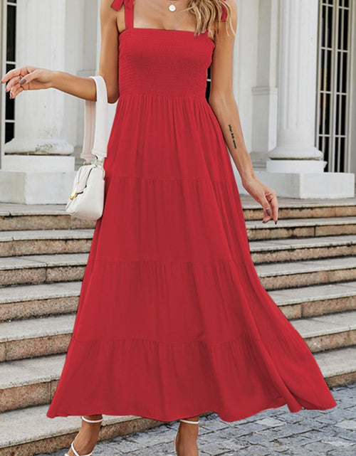 Load image into Gallery viewer, Tie-Shoulder Smocked Tiered Dress
