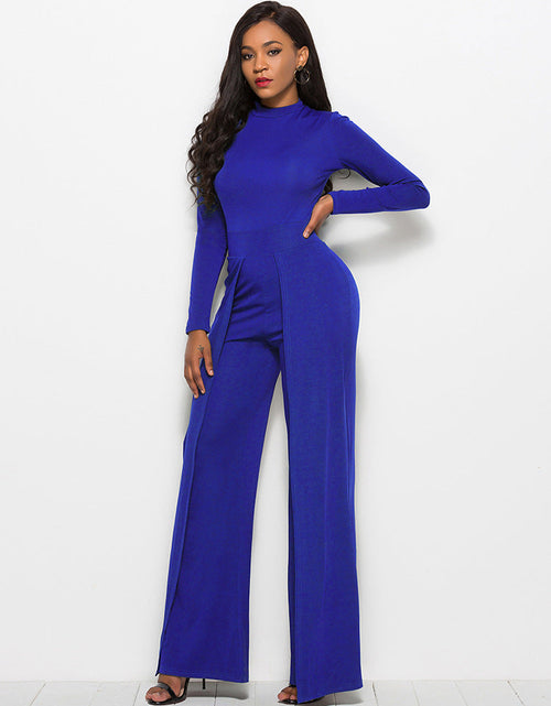 Load image into Gallery viewer, Long Sleeve Mock Neck Wide Leg Jumpsuit
