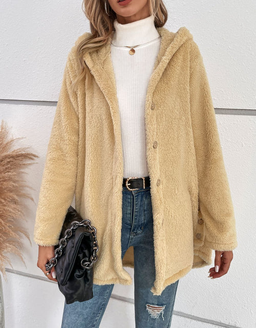 Load image into Gallery viewer, Fuzzy Button Up Hooded Jacket
