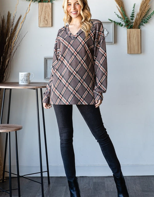 Load image into Gallery viewer, Heimish Plaid Exposed Seam V-Neck T-Shirt
