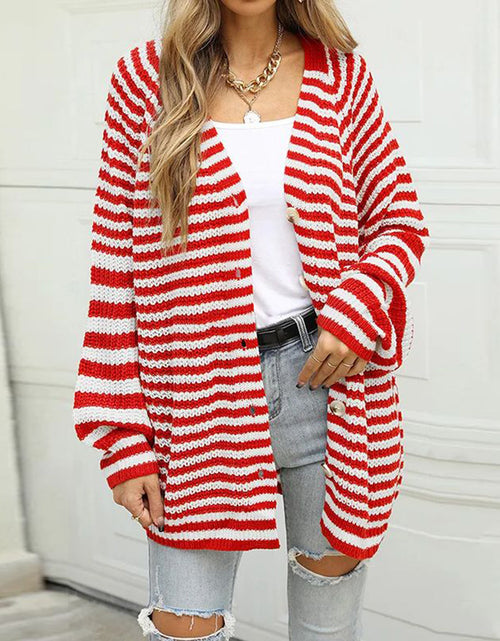 Load image into Gallery viewer, Striped Button Down Long Sleeve Cardigan
