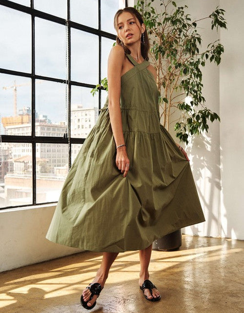 Load image into Gallery viewer, ADORA Crisscross Wide Strap Drawstring Detail Midi Dress
