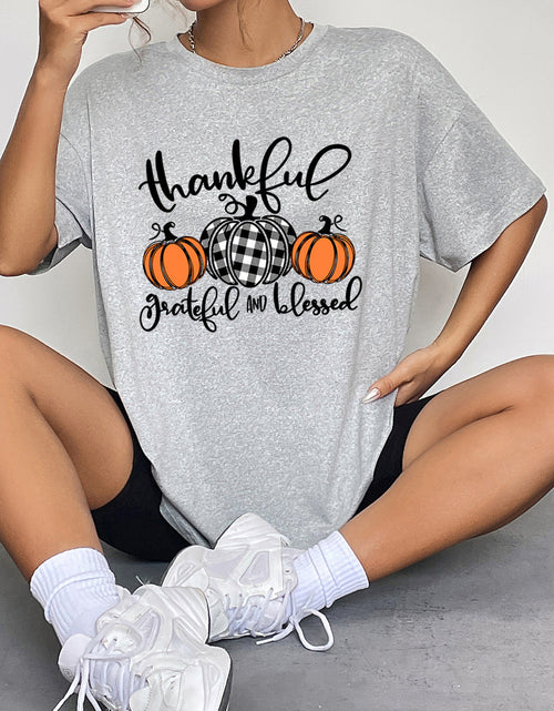 Load image into Gallery viewer, Round Neck Short Sleeve Fall Season Graphic T-Shirt
