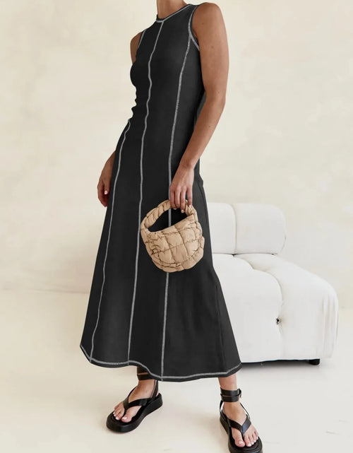 Load image into Gallery viewer, Contrast Stitching Round Neck Sleeveless Midi Dress
