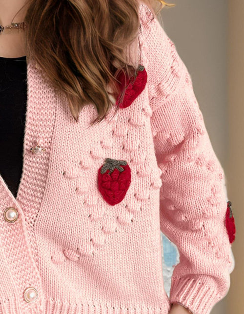 Load image into Gallery viewer, Strawberry Button Down Long Sleeve Cardigan
