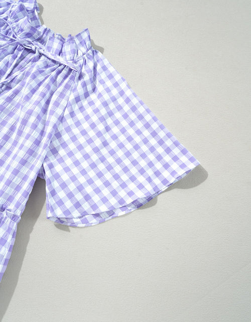 Load image into Gallery viewer, Plaid Tie Neck Short Sleeve Babydoll Mini Dress
