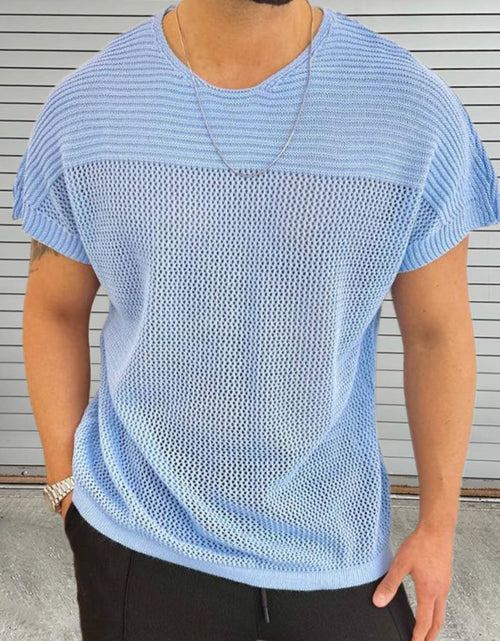 Load image into Gallery viewer, Men's Eyelet Round Neck Short Sleeve T-Shirt
