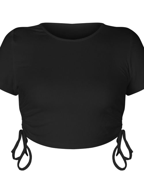 Load image into Gallery viewer, Round Neck Short Sleeve Drawstring Tee
