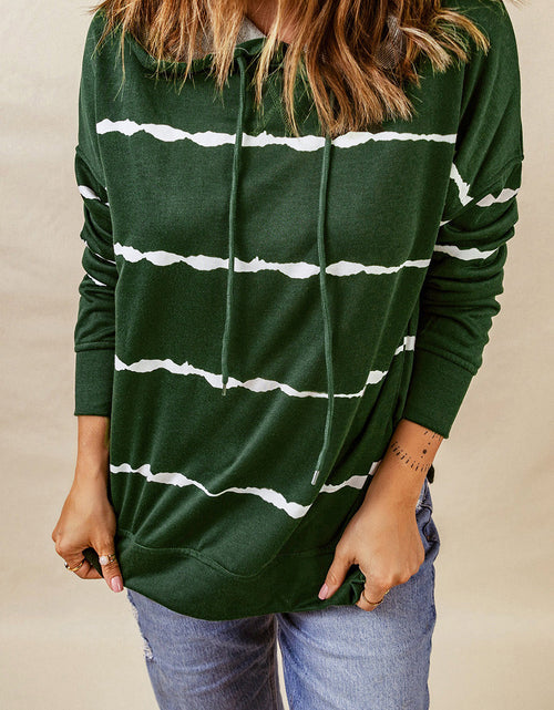 Load image into Gallery viewer, Drawstring Striped Dropped Shoulder Hoodie
