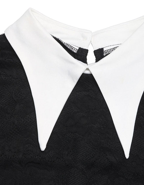 Load image into Gallery viewer, Perfee Lace Contrast Collared Neck Long Sleeve Midi Dress
