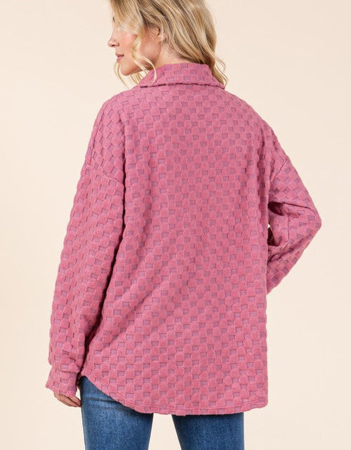 Load image into Gallery viewer, BOMBOM Checkered Button Down Dropped Shoulder Shacket

