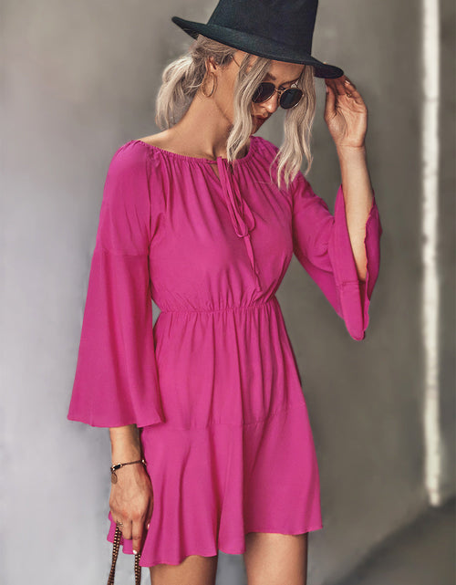 Load image into Gallery viewer, Tie Neck Flare Sleeve Mini Dress
