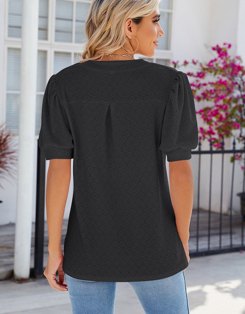 Load image into Gallery viewer, Eyelet Notched Puff Sleeve T-Shirt
