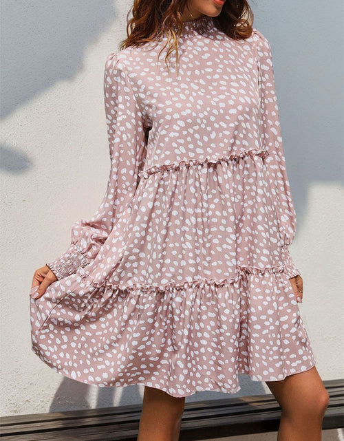 Load image into Gallery viewer, Perfee Frill Printed Mock Neck Long Sleeve Mini Dress
