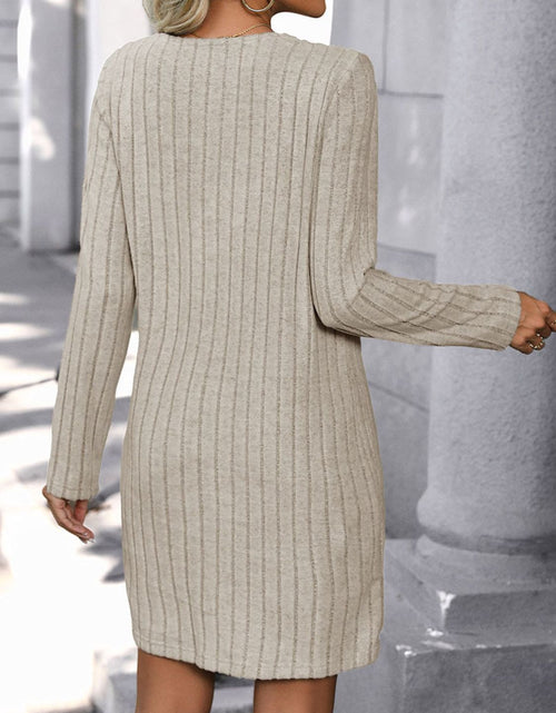 Load image into Gallery viewer, Perfee V-Neck Long Sleeve Knit Dress
