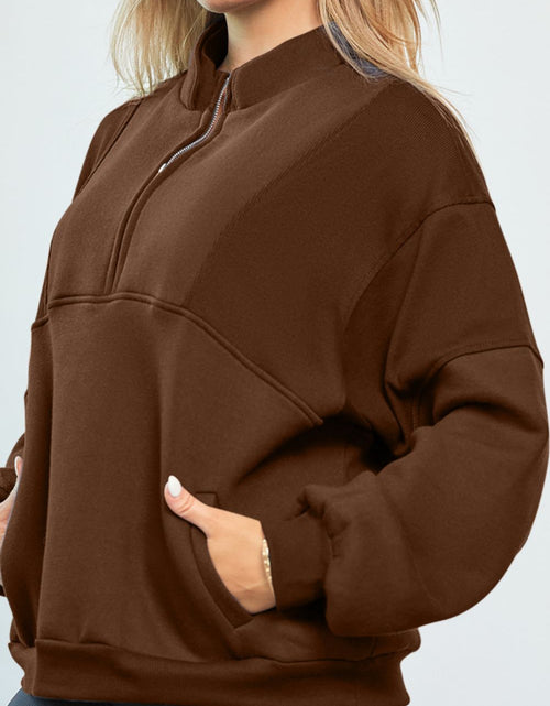 Load image into Gallery viewer, Half Zip Drop Shoulder Long Sleeve Sweatshirt
