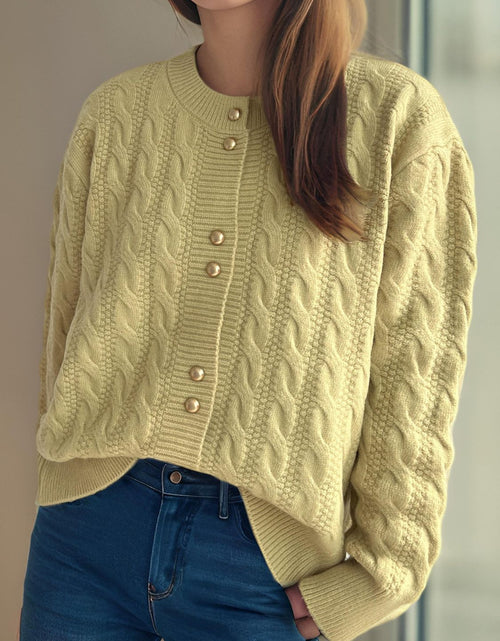 Load image into Gallery viewer, Cable-Knit Round Neck Long Sleeve Cardigan
