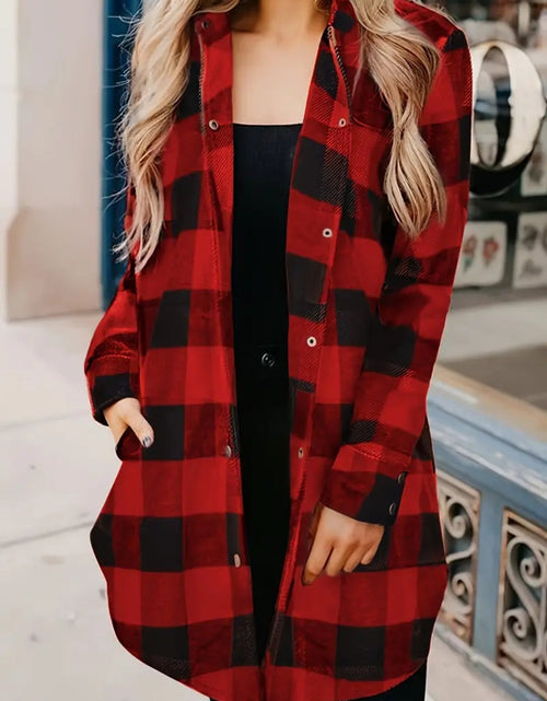 Load image into Gallery viewer, Plaid Collared Neck Snap Down Long Sleeve Jacket
