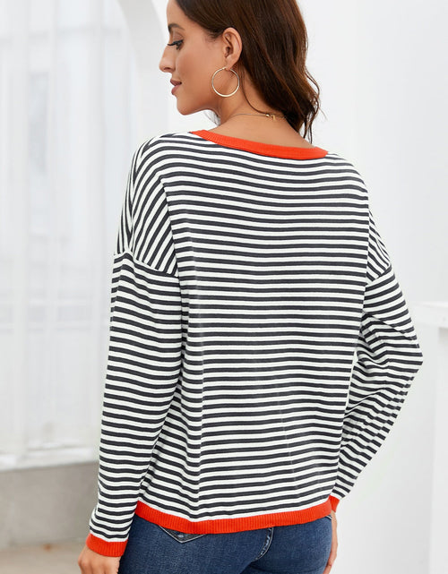 Load image into Gallery viewer, Striped Round Neck Drop Shoulder T-Shirt
