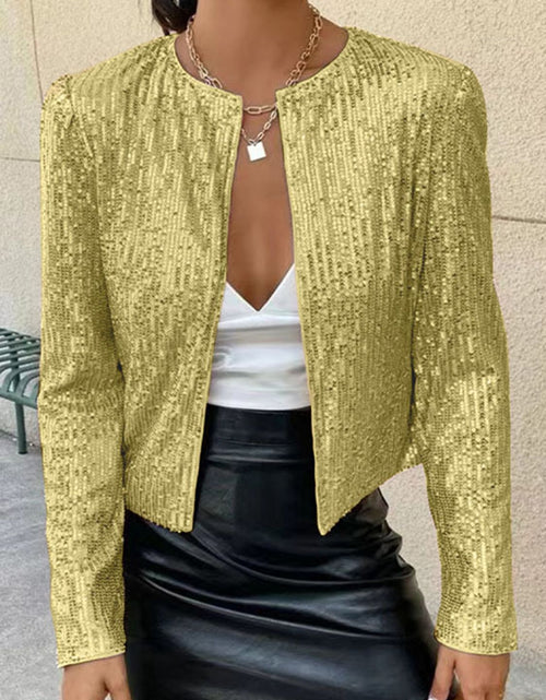 Load image into Gallery viewer, Full Size Sequin Open Front Cropped Jacket
