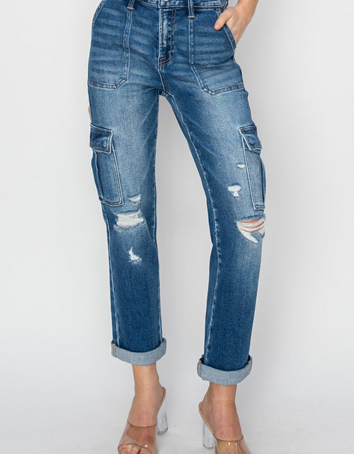 Load image into Gallery viewer, RISEN Full Size High Rise Cargo Ankle Roll Up Straight Jeans

