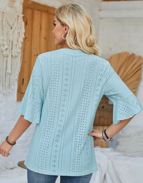 Load image into Gallery viewer, Eyelet Notched Half Sleeve T-Shirt
