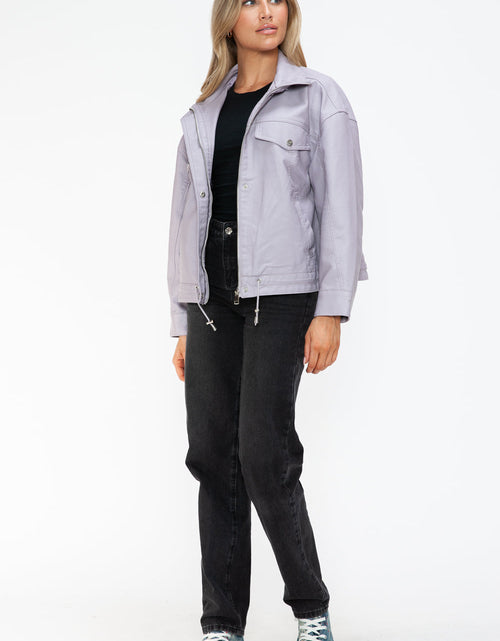 Load image into Gallery viewer, How Dare U Drawstring Hem PU Leather Zip Up Jacket
