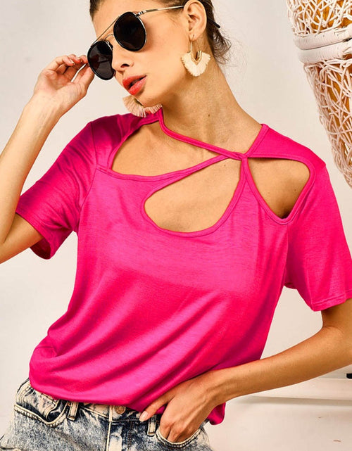 Load image into Gallery viewer, BiBi Cutout Asymmetrical Neck Short Sleeve T-Shirt
