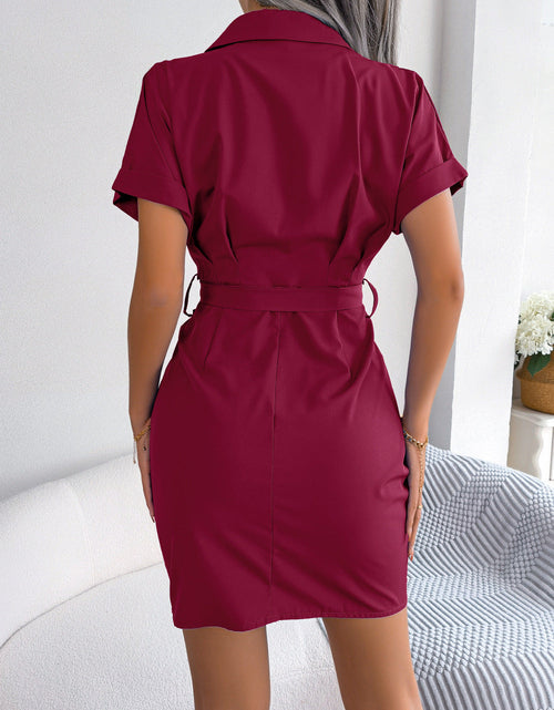 Load image into Gallery viewer, Button Down Ruched Tie Belt Dress
