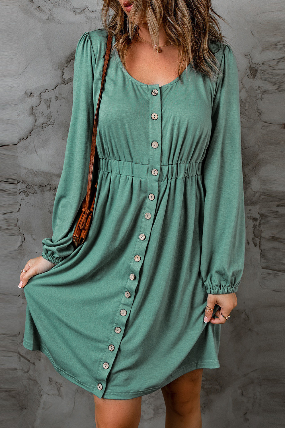 Julianna Button Up High Waist Long Sleeve Dress by Poppy Lee Lane