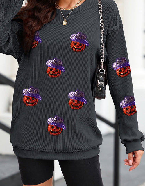 Load image into Gallery viewer, Sequin Pumpkin Long Sleeve Sweatshirt
