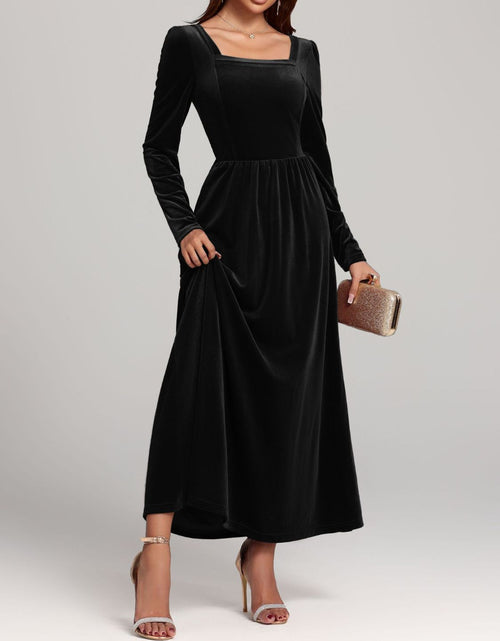 Load image into Gallery viewer, Velvet Square Neck Long Sleeve Dress
