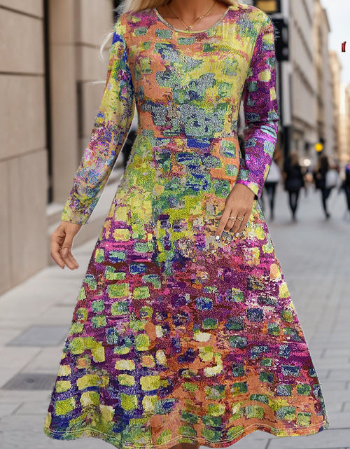 Load image into Gallery viewer, Plus Size Printed Round Neck Long Sleeve Dress
