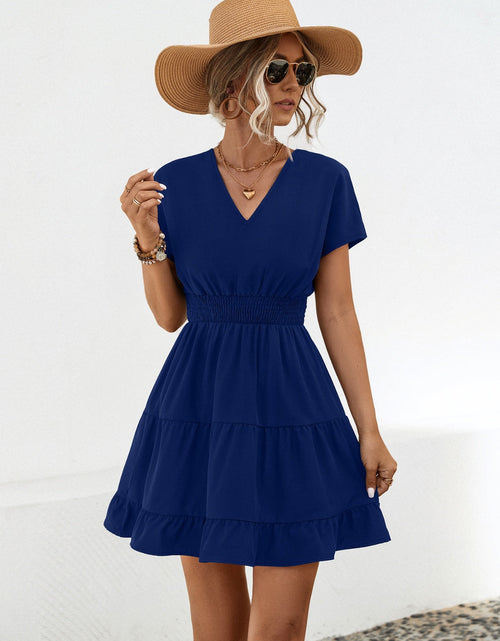 Load image into Gallery viewer, Ruffled Smocked V-Neck Tiered Dress
