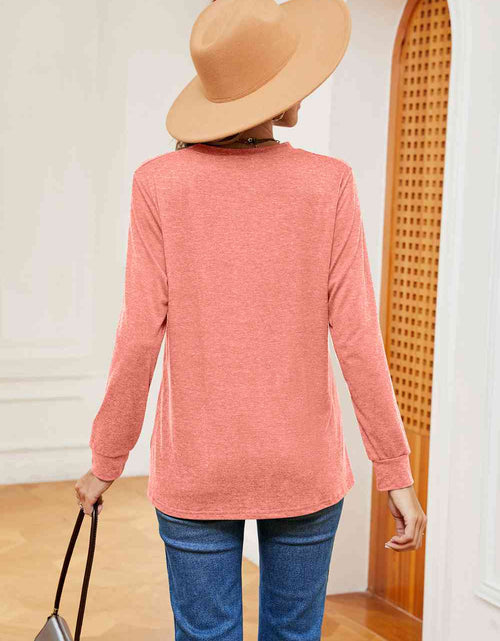 Load image into Gallery viewer, Buttoned Notched Neck Long Sleeve Top
