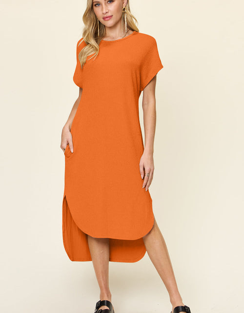 Load image into Gallery viewer, Double Take Full Size Round Neck Short Sleeve Slit Dress
