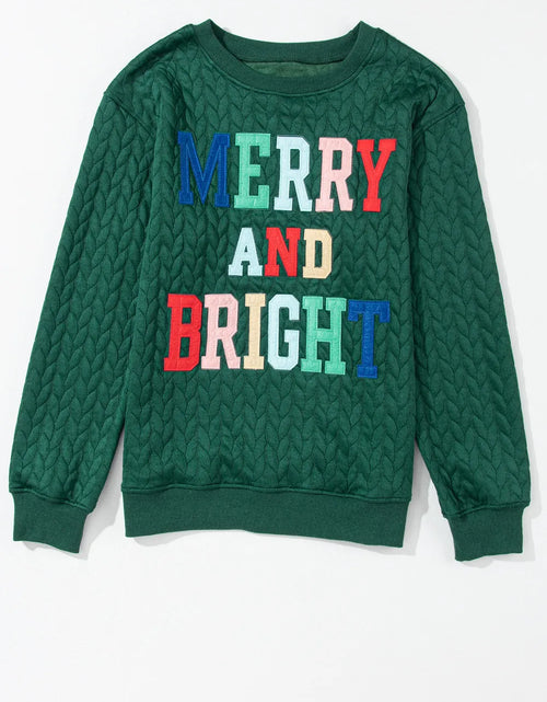 Load image into Gallery viewer, Full Size MERRY AND BRIGHT Cable Knit Pullover Sweatshirt
