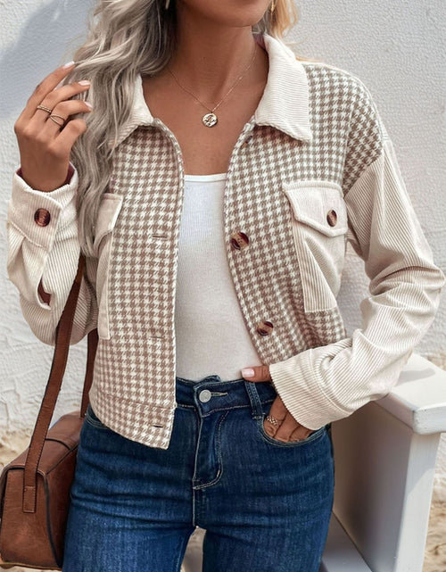Load image into Gallery viewer, Perfee Pocketed Houndstooth Long Sleeve Jacket
